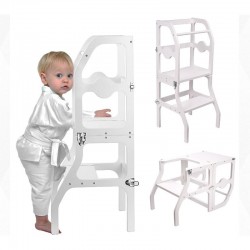 Scaun pliabil pentru copii, inaltator din lemn, 2 in 1 scaun si masa, learning tower