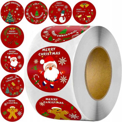 Stickere Craciun, 8 modele autoadezive, 500 bucati/rola, diametru 3,8 cm