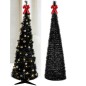 Brad artificial de Craciun pop-up, decorat cu luminite si globuri, inaltime 180 cm, alb-negru