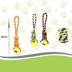 Jucarie pentru caini, sfoara cu minge, 36 cm, diverse culori