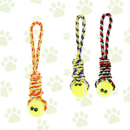 Jucarie pentru caini, sfoara cu minge, 36 cm, diverse culori