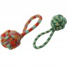 Jucarie sfoara pentru caini, minge impletita multicolor, lungime 22 cm