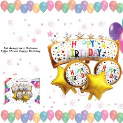 Aranjament decorativ, 5 baloane folie metalizata, inscriptie Happy Birthday