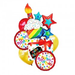 Aranjament multicolor Happy Birthday, set 6 baloane party