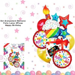 Aranjament multicolor Happy Birthday, set 6 baloane party