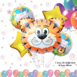 Set 5 baloane copii, petrecere tematica, Tigru folie 21.2x22.3 cm