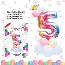 Set 14 baloane folie si latex, balon cifra 5 inaltime 81 cm, multicolor