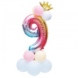 Set aranjament 14 baloane folie si latex, balon cifra 9, dimensiune 81 cm, multicolor