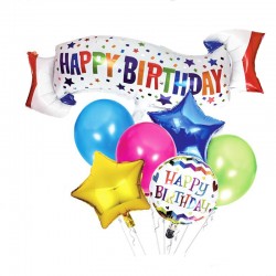 Set 7 baloane Happy Birthday, multicolor, folie si latex
