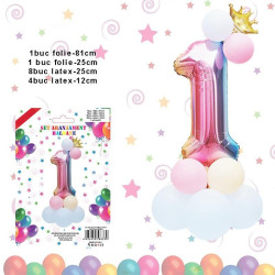 Set aranjament 14 baloane, cifra 1, inaltime 81 cm, multicolor