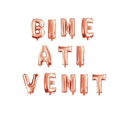 Set baloane Bine Ati Venit, inaltime 40 cm, rose gold, folie metalizata