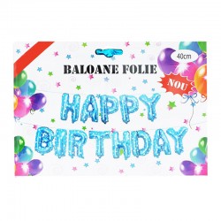 Set baloane din folie metalizata, litere Happy Birthday, stelute