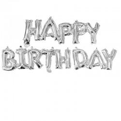Set baloane folie metalizata, Happy Birthday, argintiu