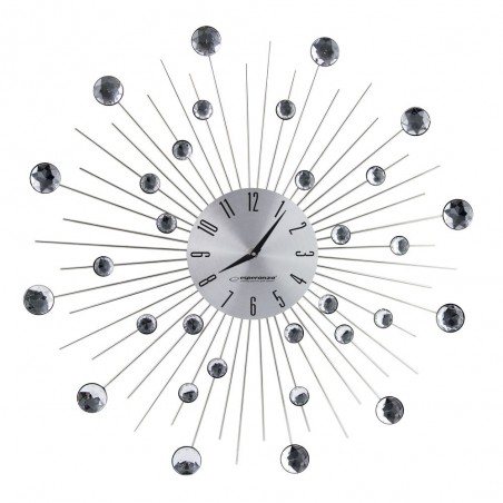 Ceas de perete decorativ Esperanza Boston, efect 3D, cifre arabe, quartz, 50cm, argintiu
