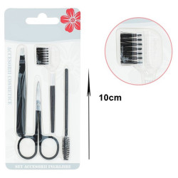 Set 4 accesorii pentru ingrijire gene si sprancene, otel inoxidabil, negru