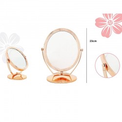 Oglinda de masa, 2 fete, cosmetica si machiaj, rotire 360 grade, inaltime 23 cm, rose gold