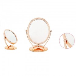 Oglinda de masa, 2 fete, cosmetica si machiaj, rotire 360 grade, inaltime 23 cm, rose gold