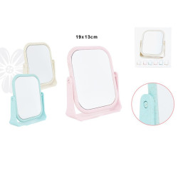 Oglinda cosmetica dubla, rama din plastic, 19 x 13 cm, diverse culori