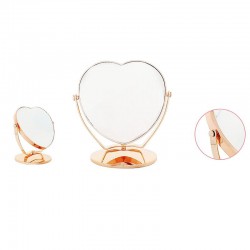 Oglinda cosmetica dubla, forma inima, rotire 360 grade, inaltime 20 cm, rose gold