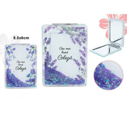 Oglinda dubla, model floral violet, Cea mai buna Colega, efect de lupa, 8.5x6 cm