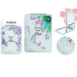 Oglinda dreptunghiulara pentru geanta, efect de lupa, model floral, mesaj Cea mai buna Sora, 8.5x6 cm