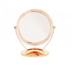 Oglinda cosmetica de masa, doua fete, rotire 360 grade, cu suport, rose gold