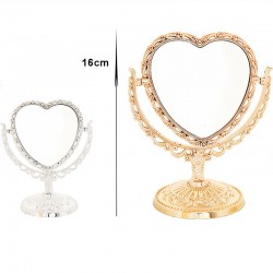 Oglinda de masa cu suport, forma inima, design vintage, inaltime 16 cm