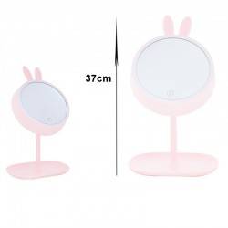Oglinda cu LED, suport bijuterii, cosmetica si machiaj, rama urechi iepuras, inaltime 37 cm