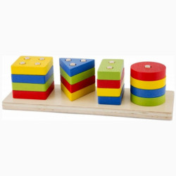 Jucarie creativa cu forme geometrice, 4 coloane, 16 piese, lemn, 3 ani+