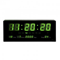 Ceas digital LED, alarma, calendar, afisaj 12/24 ore, temperatura ambientala, melodii, montare pe perete