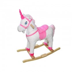 Balansoar Unicorn, sunete si miscare, inaltime 75 cm, manere laterale, alb roz
