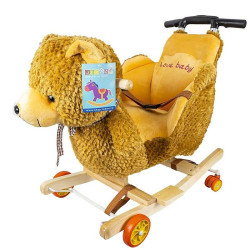 Balansoar bebelusi, Ursulet plus, model 2 in 1, sunete, maner extensibil, roti pliabile, centura