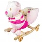 Balansoar bebelusi, fotoliu din plus, model Ursulet roz, cu roti basculante, centura, sunete muzicale
