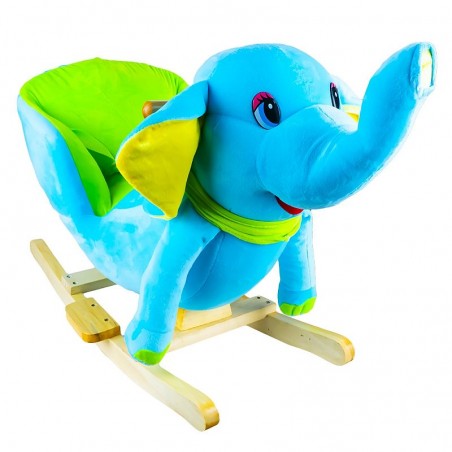 Elefant balansoar din plus, pentru bebelusi, fotoliu cu centura de siguranta, comutator ON/OFF